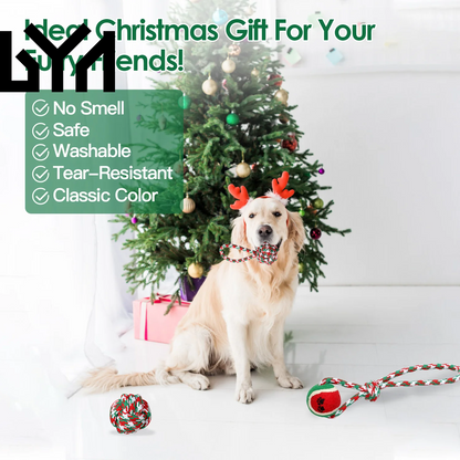 Set of 5Pcs Christmas Dog Rope Chew Toys Dog Interactive Toys Set for Puppy Small Medium Aggressive Chewers Dogs Training Teething Playing