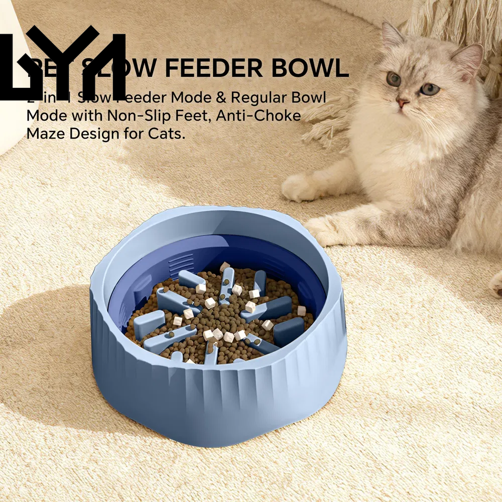 2-In-1 Dual Mode Large Plastic Cat Slow Feeder Bowl, Switchable Fast&Slow Feed