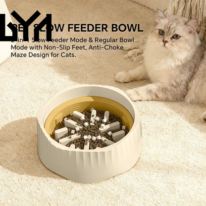 2-In-1 Dual Mode Large Plastic Cat Slow Feeder Bowl, Switchable Fast&Slow Feed