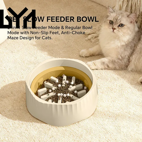 2-In-1 Dual Mode Large Plastic Cat Slow Feeder Bowl, Switchable Fast&Slow Feed