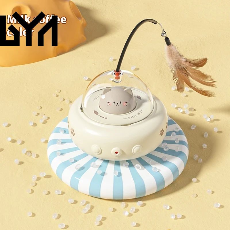 Smart Teaser Cat Toy Electric UFO Cat Teaser Stick with Bell Training Pet Toys Replaceable Feather Interactive Cat Supplies Pet Supplies Pets Products