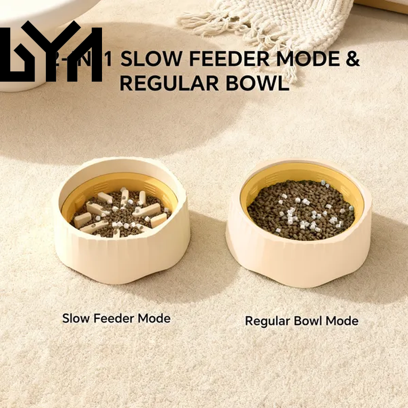 2-In-1 Dual Mode Large Plastic Cat Slow Feeder Bowl, Switchable Fast&Slow Feed