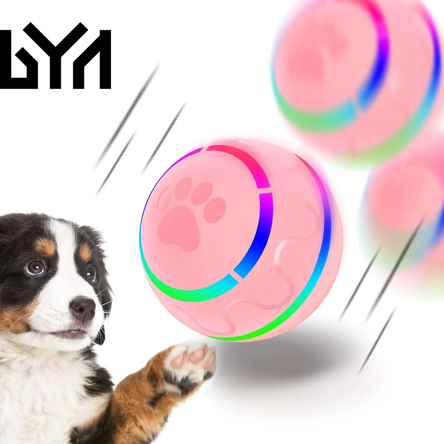 Peppy Pet Ball for Dogs, Interactive Dog Toy Durable Automatic Rolling Ball with Led Flash Lights for Small Medium Dogs Breed, Wicked Ball with Motion Activat Bpa-Free USB Rechargeable