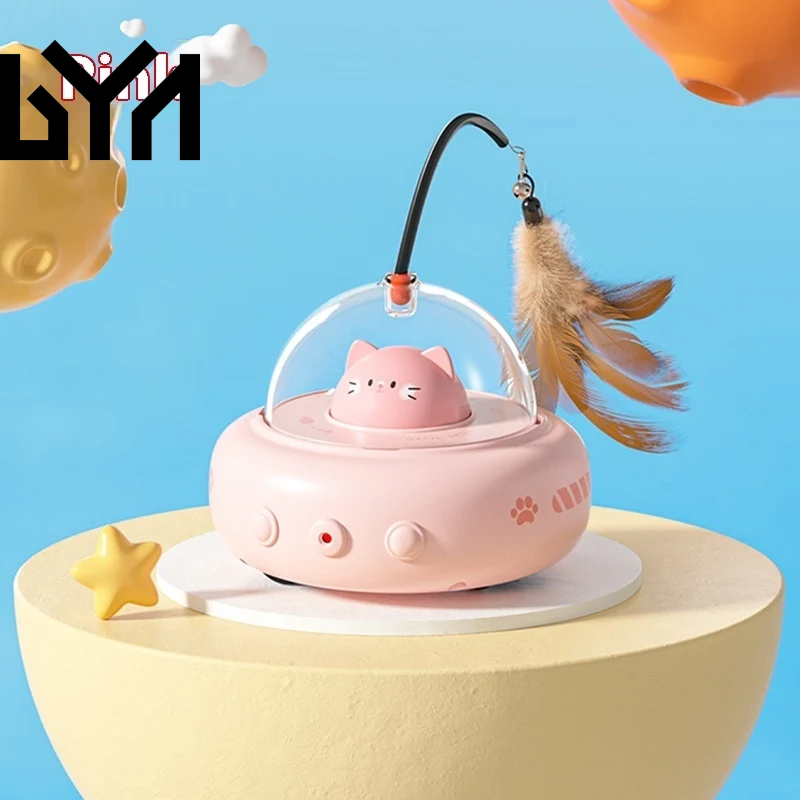 Smart Teaser Cat Toy Electric UFO Cat Teaser Stick with Bell Training Pet Toys Replaceable Feather Interactive Cat Supplies Pet Supplies Pets Products