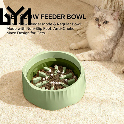 2-In-1 Dual Mode Large Plastic Cat Slow Feeder Bowl, Switchable Fast&Slow Feed