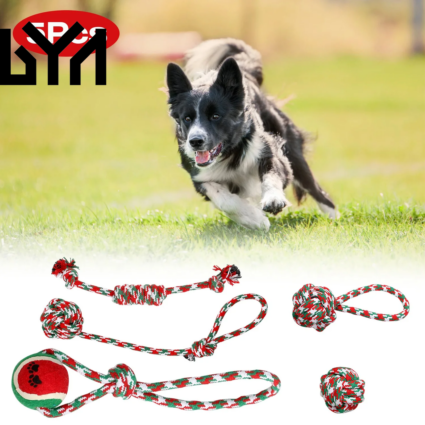 Set of 5Pcs Christmas Dog Rope Chew Toys Dog Interactive Toys Set for Puppy Small Medium Aggressive Chewers Dogs Training Teething Playing