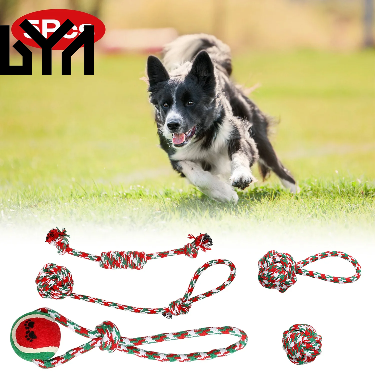 Set of 5Pcs Christmas Dog Rope Chew Toys Dog Interactive Toys Set for Puppy Small Medium Aggressive Chewers Dogs Training Teething Playing